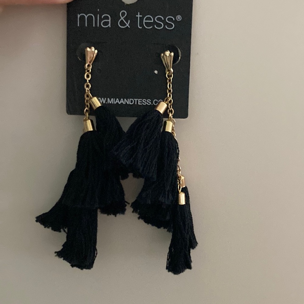 Black fabric tassle earrings